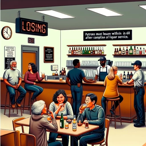 how long after the completion of liquor service must patrons leave a liquor-primary establishment?
