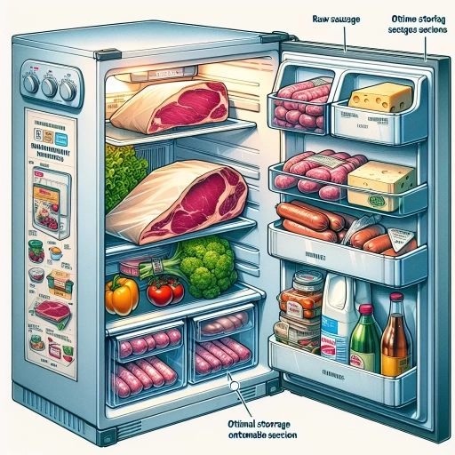 where to place raw steak and sausages into the fridge