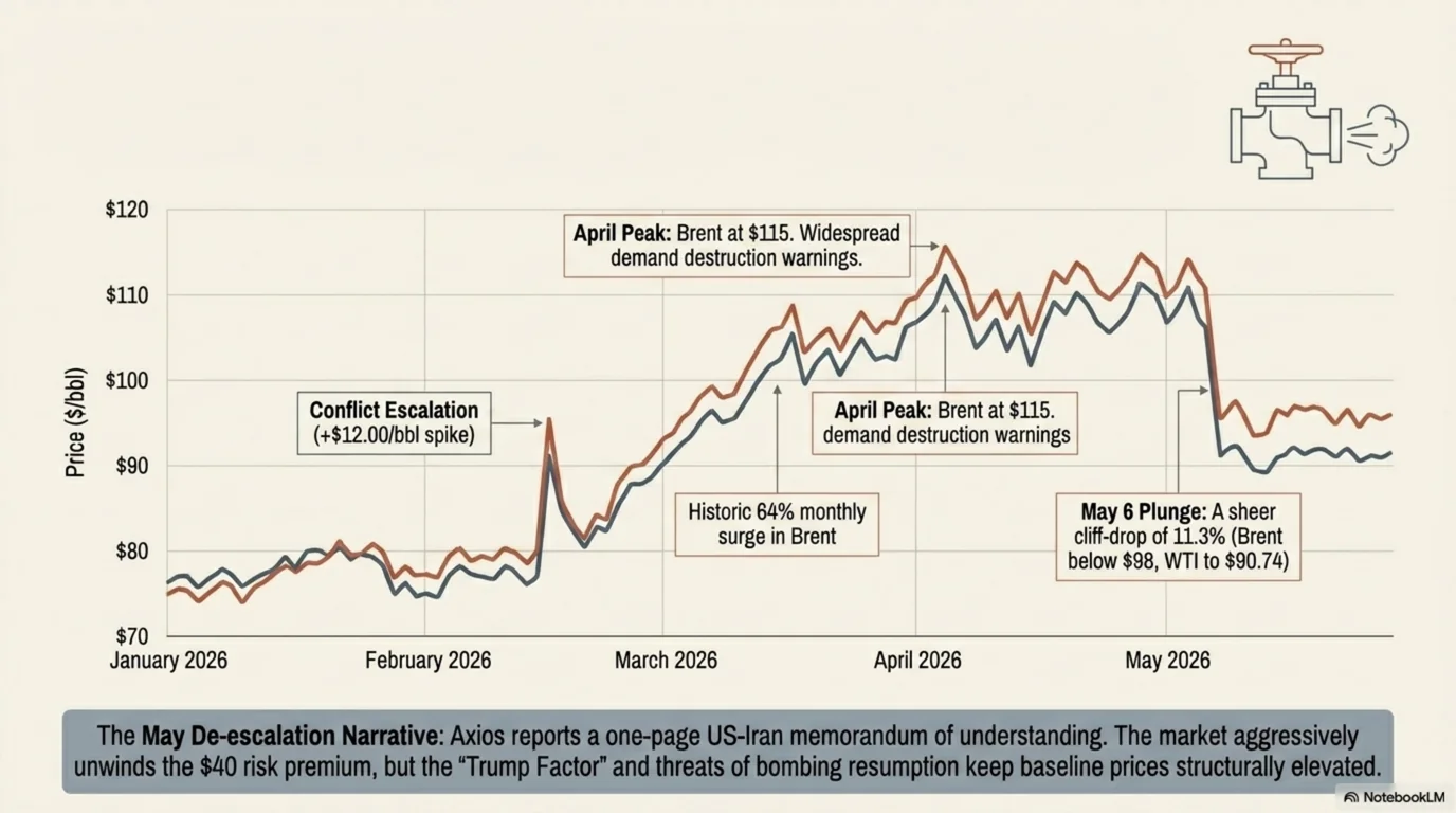 Brent Crude Price Chart Jan–May 2026: The De-escalation Narrative