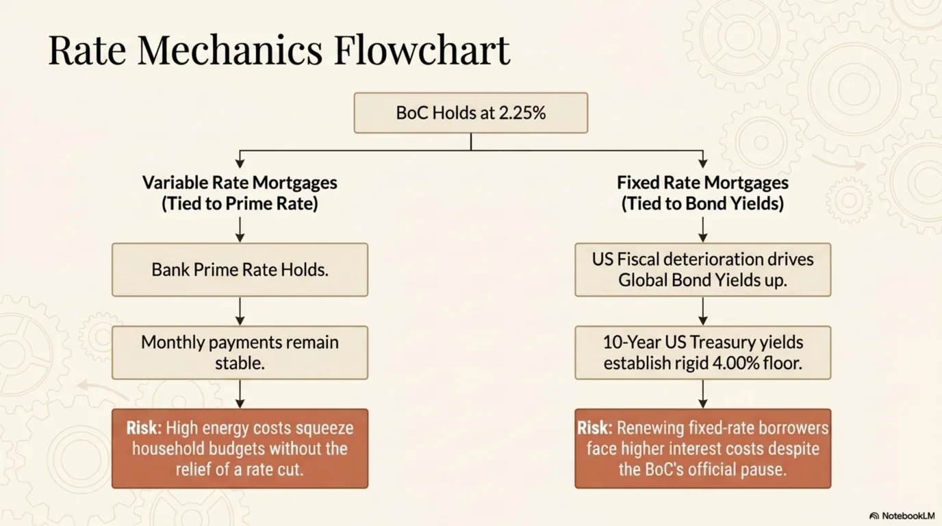 Rate Mechanics Flowchart: Variable vs. Fixed Rate Mortgages Under BoC Hold