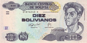 Bolivian Boliviano Banknote - 10 Boliviano Front Version A