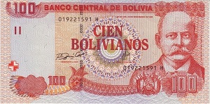 Bolivian Boliviano Banknote - 100 Boliviano Front Versdion A