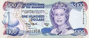 Bahamian Dollar Banknote - 100 Dollar Front Version A