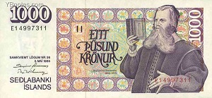 Icelandic Krona Banknote - 1000 Krona Front Version A