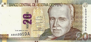 Peruvian Sol Banknote - 20 Sol Front Version A