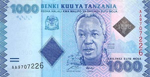 Tanzanian Shilling Banknote - 1000 Shilling Front Version A