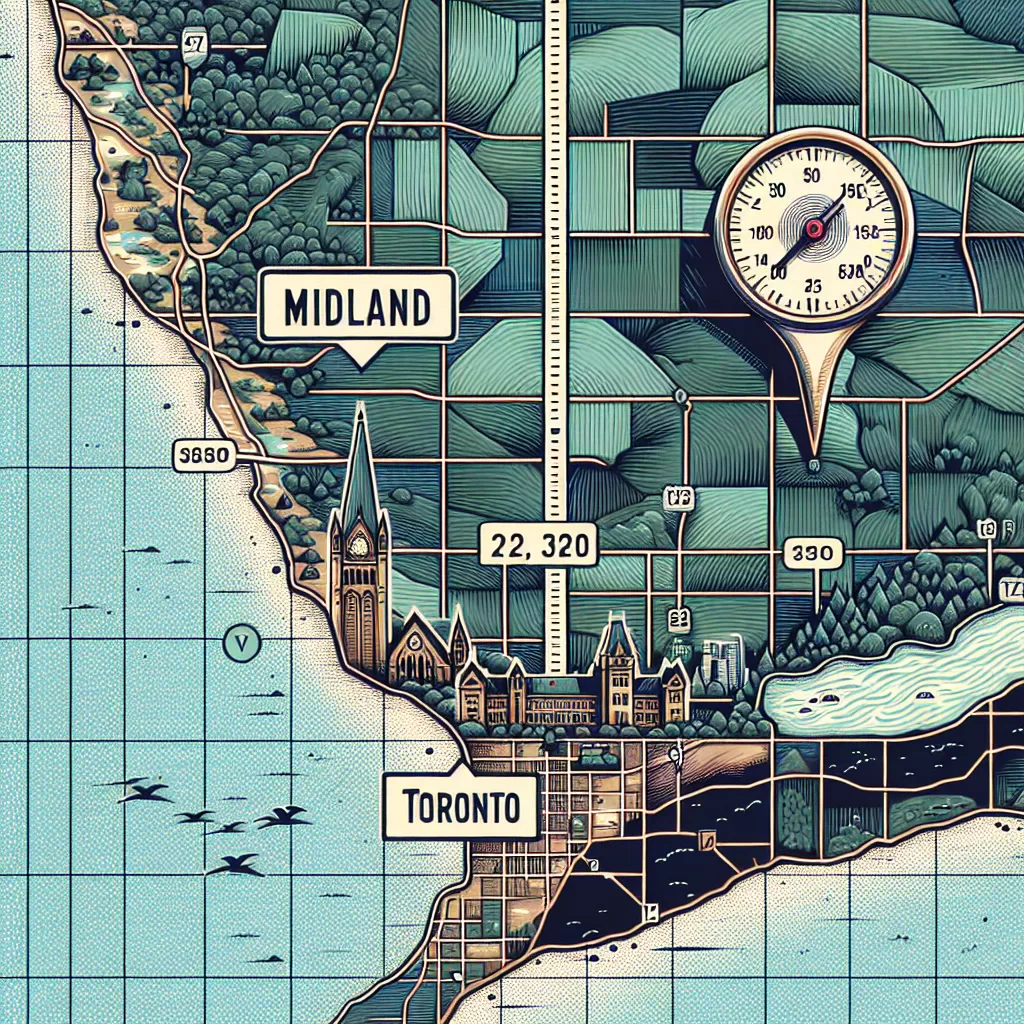 how far is midland, ontario from toronto